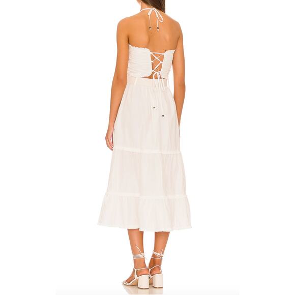 V. Chapman White Tiered Ruffle Midi Dress Size 10 Cutout Corset Resort $385 NEW - Picture 3 of 10